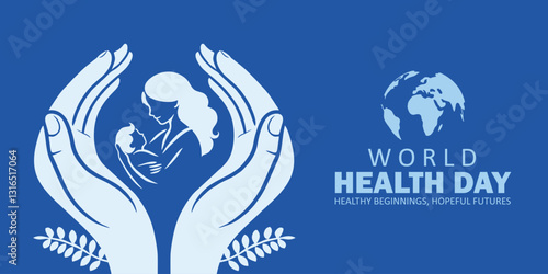 World Health Day 2024 theme banner. Happy World Health Day and Healthy Beginnings, Hopeful Futures text. Vector illustration.