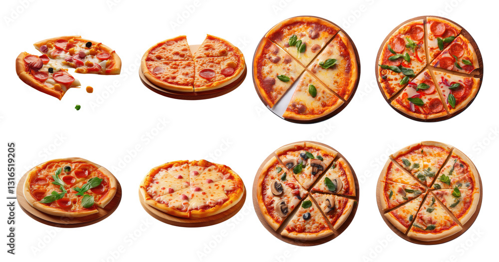 Delicious Variety of Pizza Slices on Plates for Culinary Delight, PNG bundle collection, Isolated on Transparent Background Delicious Variety of Pizza Slices on Plates for Culinary Delight, PNG bundle collection, Isolated on Transparent Background