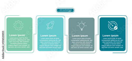 Business infographic template. 4 Step Process diagram, 4 options on white background, vector illustration.