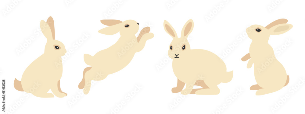 Easter bunny set featuring a rabbit in various poses: standing, sitting, and jumping. Perfect for festive decorations, greeting cards, packaging, and holiday designs. Easter bunny set featuring a rabbit in various poses: standing, sitting, and jumping. Perfect for festive decorations, greeting cards, packaging, and holiday designs.