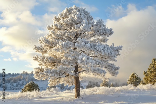 Wallpaper Mural A majestic pine tree covered in frost, shimmering under the soft winter morning light. Torontodigital.ca