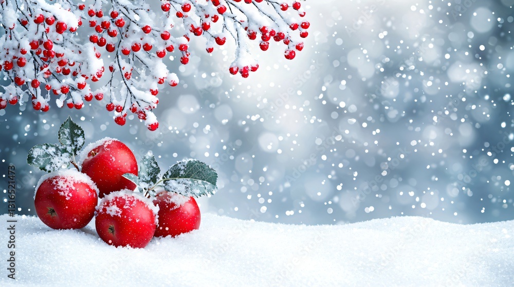 Snowy Apples on Snow-Covered Branches