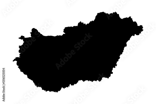 Vector map of Hungary, a country in Central Europe. Detailed black silhouette, isolated on white background.