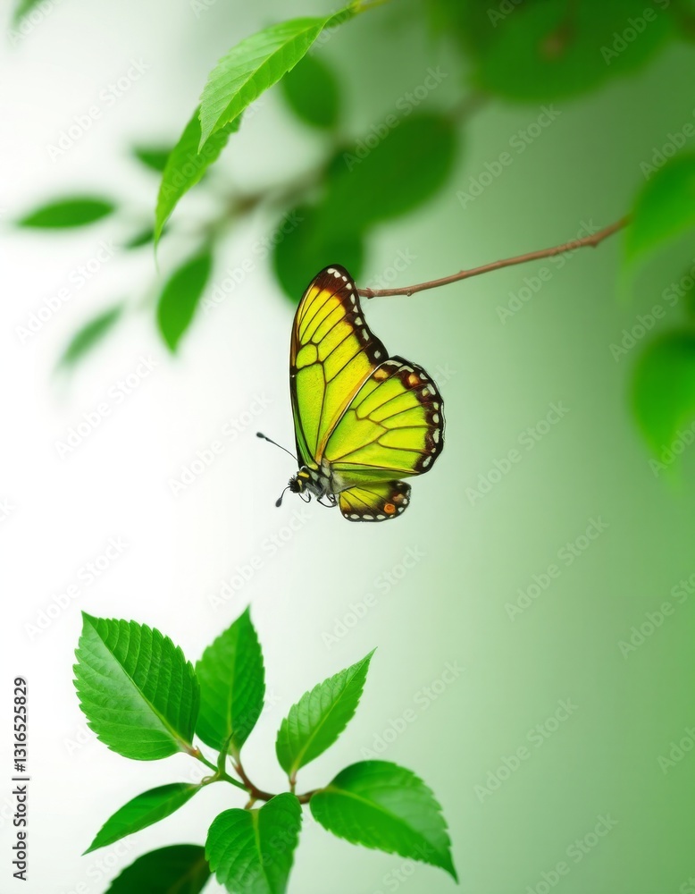 Obraz premium Green butterfly on white background