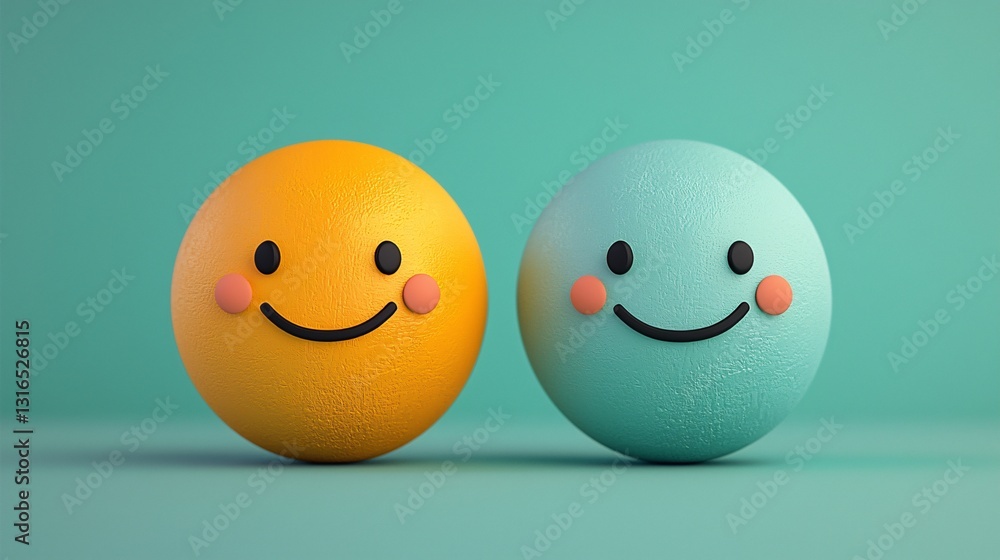 Two happy emoticons on teal background Two happy emoticons on teal background