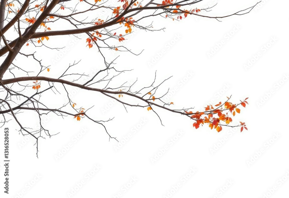 Single deciduous tree, stark branches against pure white, nature, bark