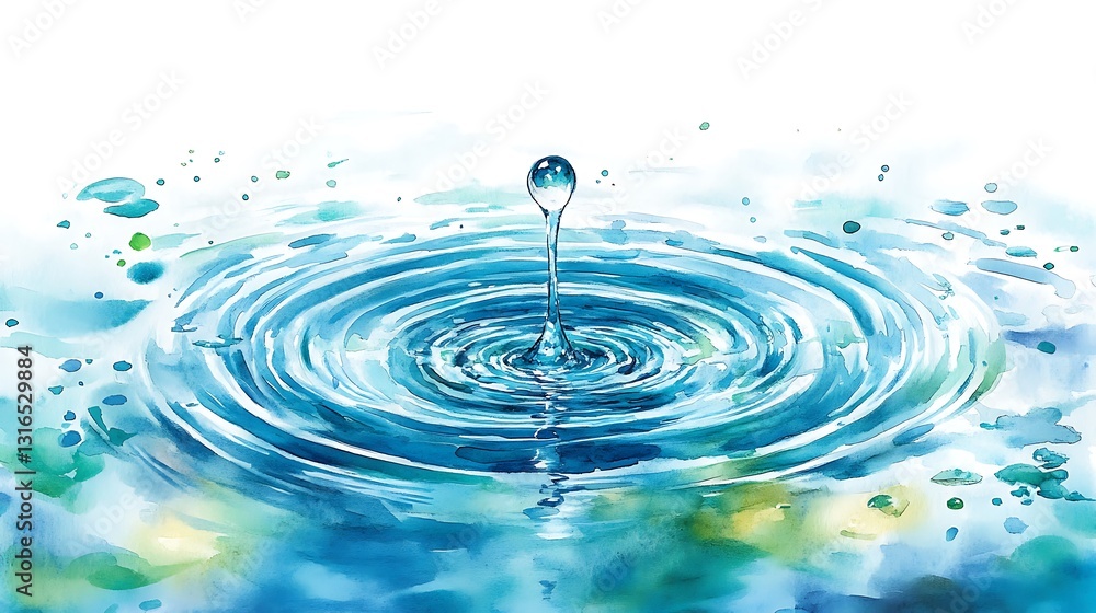 A serene watercolor illustration of a blue water drop splashing in a calm pool, symbolizing purity and tranquility. A serene watercolor illustration of a blue water drop splashing in a calm pool, symbolizing purity and tranquility.