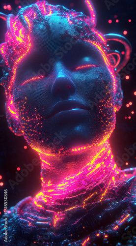 Wallpaper Mural Cybernetic Woman Meditating with Glowing Circuitry Background Torontodigital.ca