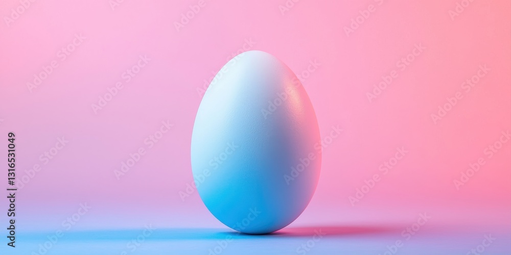 A minimalist white egg stands against a soft gradient background of pink and blue, creating a serene and modern aesthetic. A minimalist white egg stands against a soft gradient background of pink and blue, creating a serene and modern aesthetic.