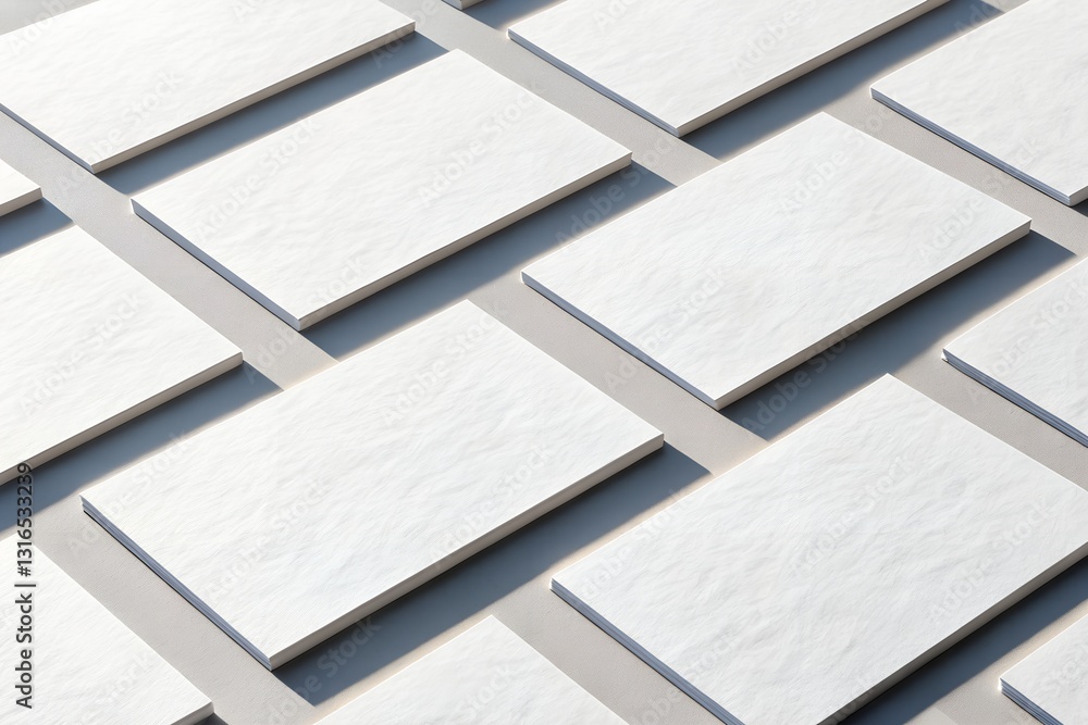 Fototapeta premium Minimalist business card mockup featuring multiple blank white cards arranged diagonally on a neutral gray background. Perfect for branding, identity design, and business presentation.