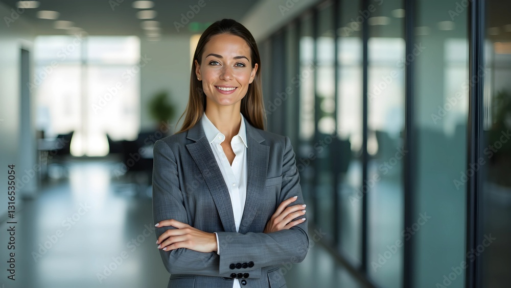 Person in Gray Business Suit Standing in Modern Office Hallway Person in Gray Business Suit Standing in Modern Office Hallway