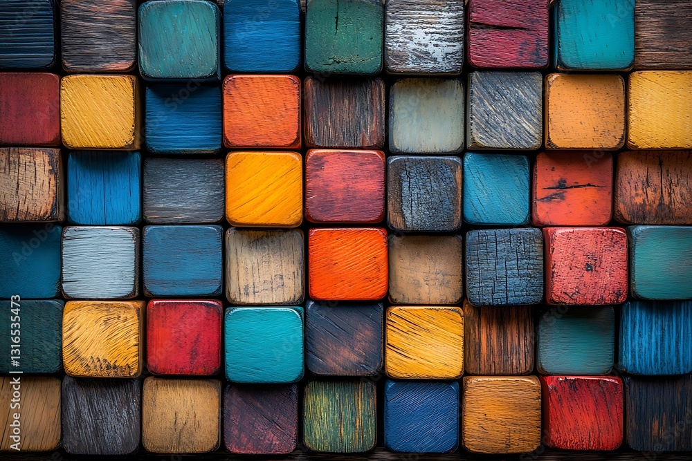 Colorful Wooden Block Wall Art Abstract Geometric Cube Texture Background Colorful Wooden Block Wall Art Abstract Geometric Cube Texture Background