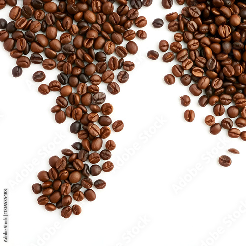 coffee beans in different corners of white canvas with different layout and formats photo