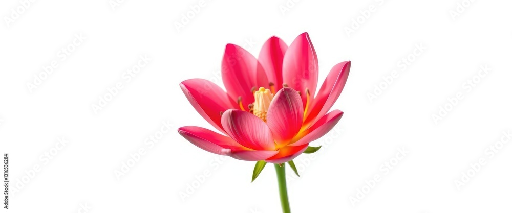 A vibrant single bloom, petals unfurled, against pure white, beauty, stem A vibrant single bloom, petals unfurled, against pure white, beauty, stem