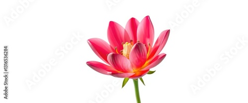 A vibrant single bloom, petals unfurled, against pure white, beauty, stem