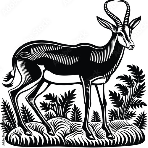 a vector silhouette image of a springbok eating (41).eps