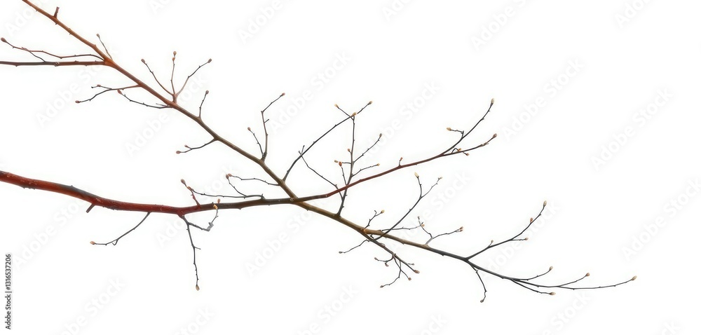 Fototapeta premium Delicate, bare branches splayed against a pure white backdrop, bare, element