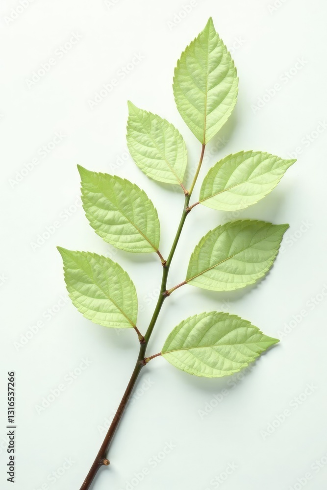 Fototapeta premium Delicate branches with leaves isolated on white background, whiteness, leaf