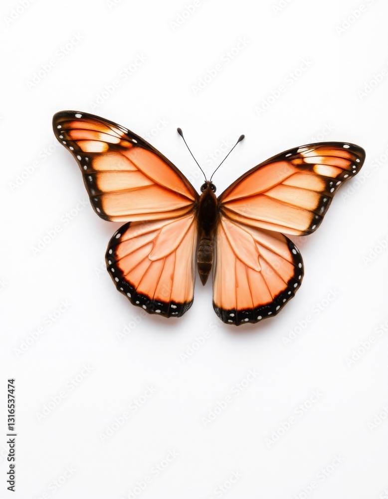 Obraz premium Peach butterfly on white background