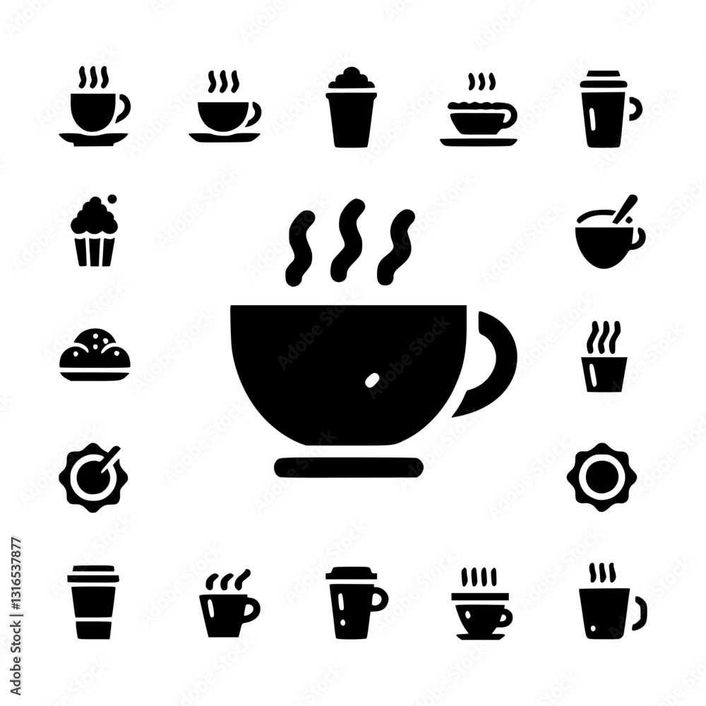 Collection of Coffee and Pastry Icons for Cafes and Menus Collection of Coffee and Pastry Icons for Cafes and Menus