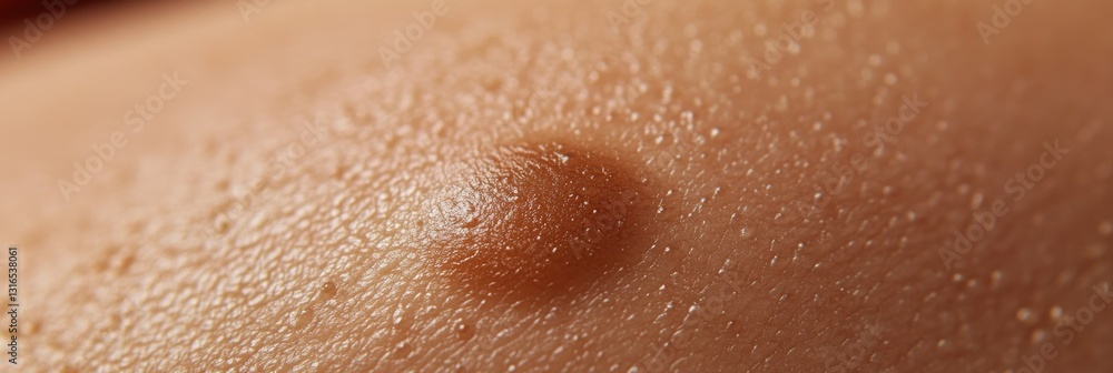 Fototapeta premium A close-up image of human skin with an emphasis on the pore texture and imperfections such as brown spots, fine lines, wrinkles, and blemishes.