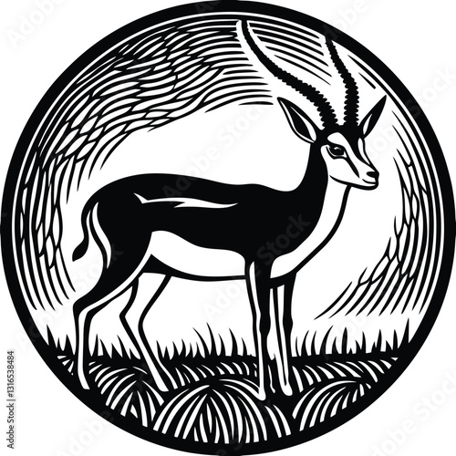 a vector silhouette image of a springbok eating (44).eps