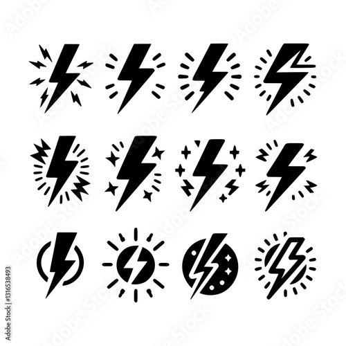 Dynamic Lightning Bolt Logo Icon Set Showcasing Energy and Power
