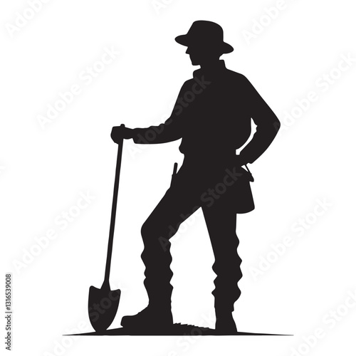 Ardent Archaeologist silhouette, deeply engaged in historical research - Archaeologist illustration - Minimalist Archaeologist vector - Profession silhouette
