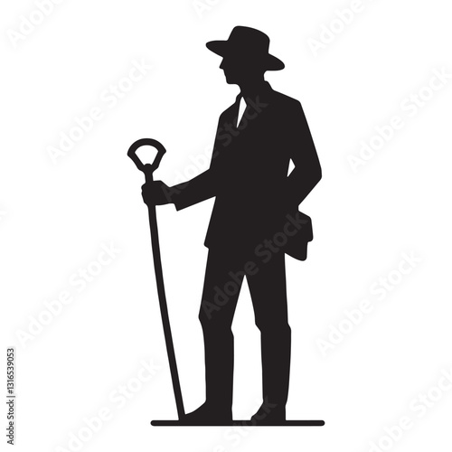 Enthusiastic Archaeologist silhouette, bringing ancient stories to life - Archaeologist illustration - Minimalist Archaeologist vector - Profession silhouette
