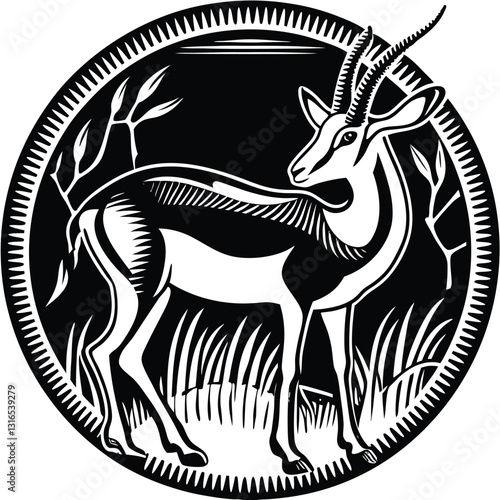 a vector silhouette image of a springbok eating (47).eps