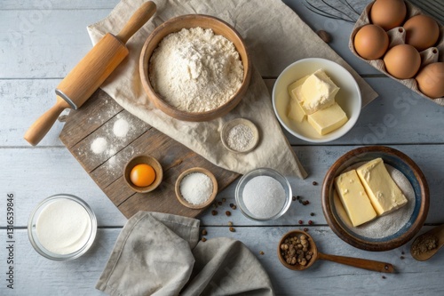 Elegant flat lay of baking essentials with a natural touch.