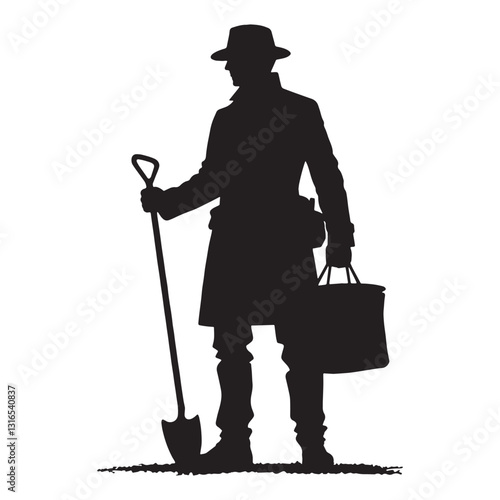 Intrepid Archaeologist silhouette, on a quest for lost treasures - Archaeologist illustration - Minimalist Archaeologist vector - Profession silhouette
