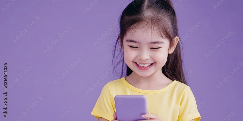 Happy young girl smiling and holding a phone, showing joy in modern technology. Happy young girl smiling and holding a phone, showing joy in modern technology.