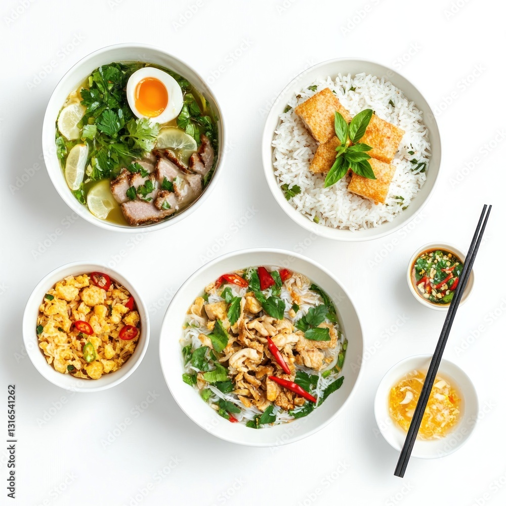 Diverse Asian Dishes Served in Bowls Diverse Asian Dishes Served in Bowls