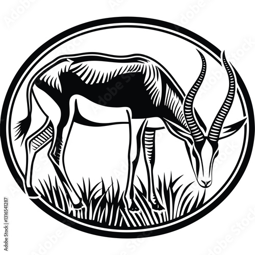 a vector silhouette image of a springbok eating (1).eps