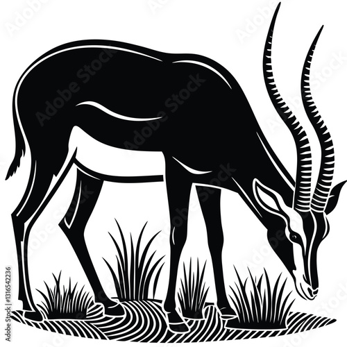 a vector silhouette image of a springbok eating (4).eps