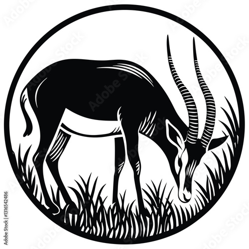 a vector silhouette image of a springbok eating (5).eps