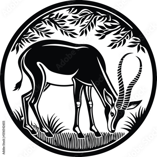 a vector silhouette image of a springbok eating (6).eps