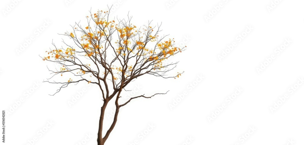 Fototapeta premium Single deciduous tree, stark branches against pure white, tree, peaceful