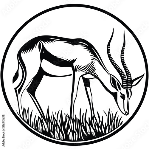 a vector silhouette image of a springbok eating (9).eps