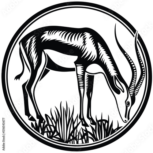 a vector silhouette image of a springbok eating (10).eps