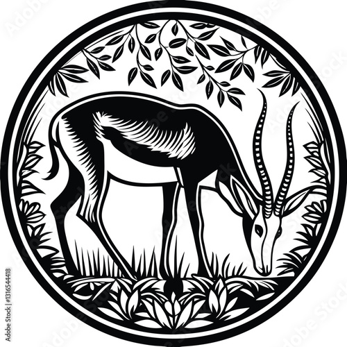 a vector silhouette image of a springbok eating (12).eps