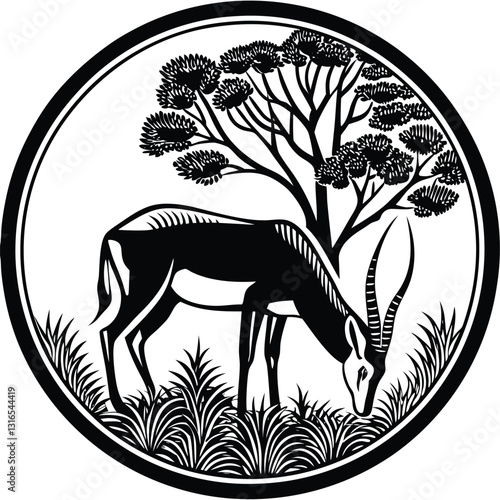 a vector silhouette image of a springbok eating (11).eps