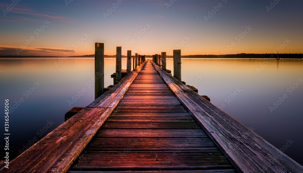 Fototapeta premium Deserted Wooden Pier at Sunset