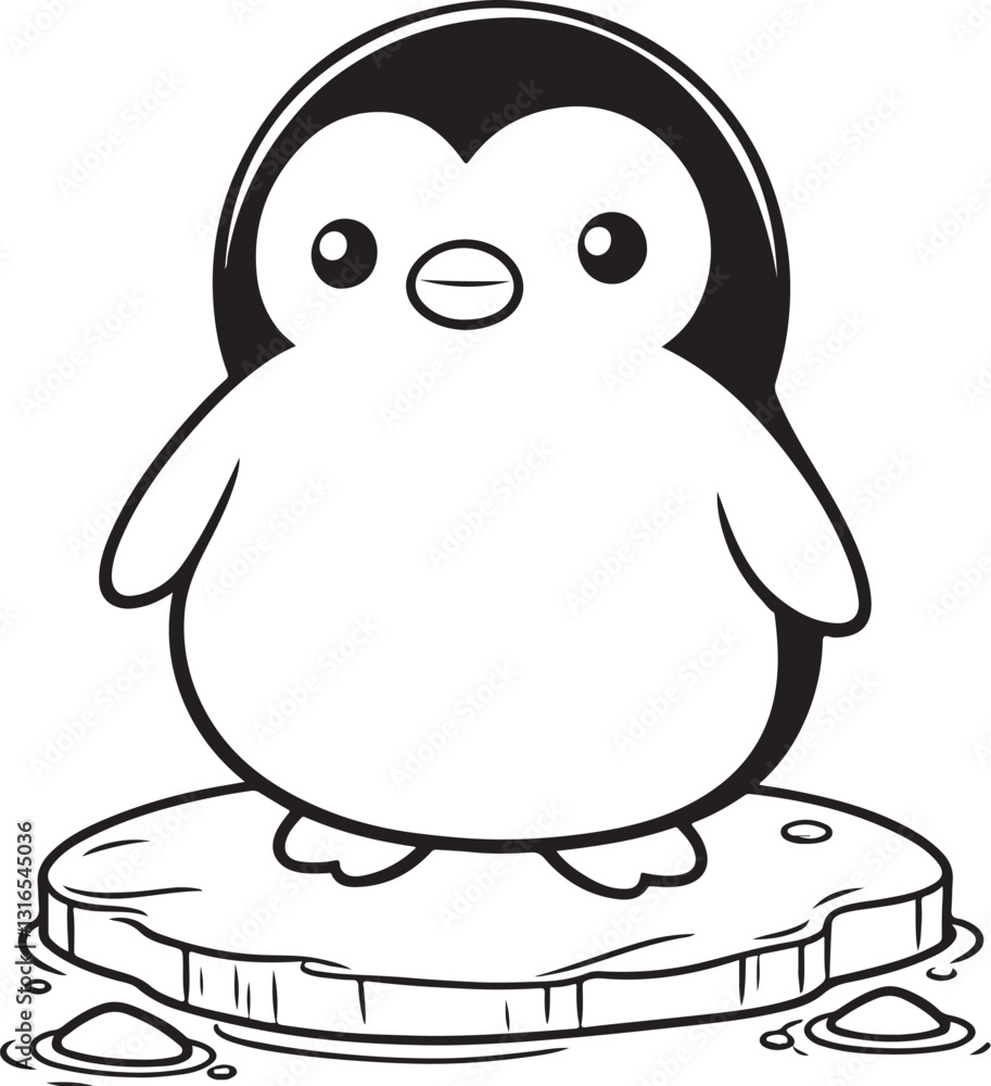 Fototapeta premium Penguin Standing on Ice Coloring Page – Printable for Kids & Adults