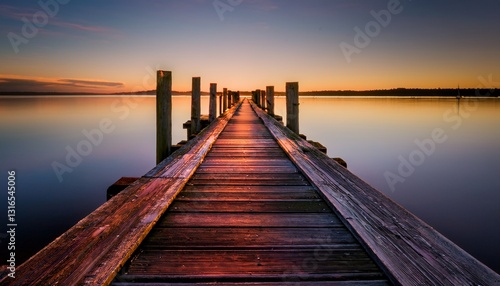 Deserted Wooden Pier at Sunset