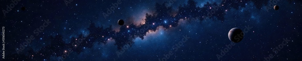 Obraz premium Starry night sky with stars and planets isolated on black background, cosmos, space