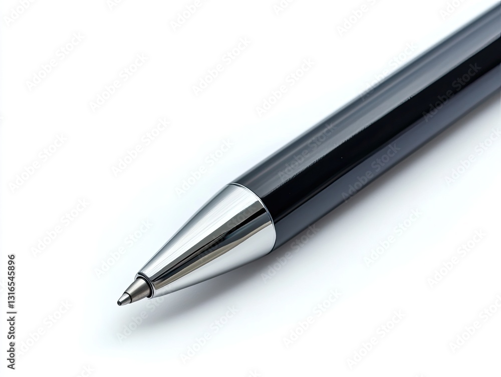 Close-up precision, Elegant black and silver pen poised on clean backdrop Close-up precision, Elegant black and silver pen poised on clean backdrop