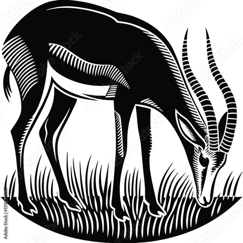 a vector silhouette image of a springbok eating (16).eps