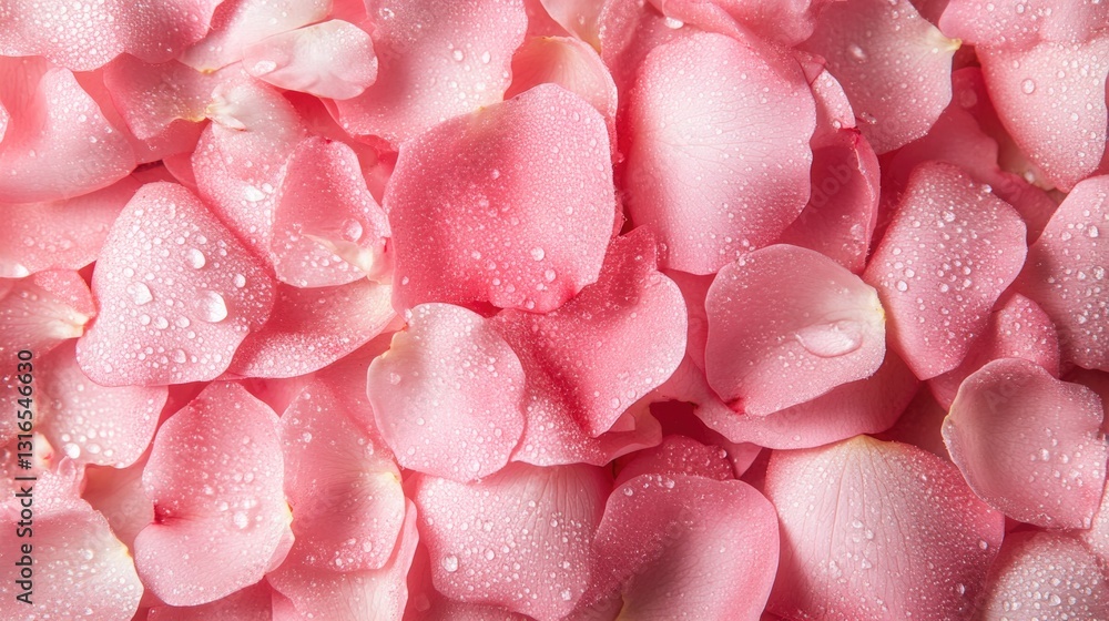 A beautiful arrangement of pink rose petals with water droplets A beautiful arrangement of pink rose petals with water droplets